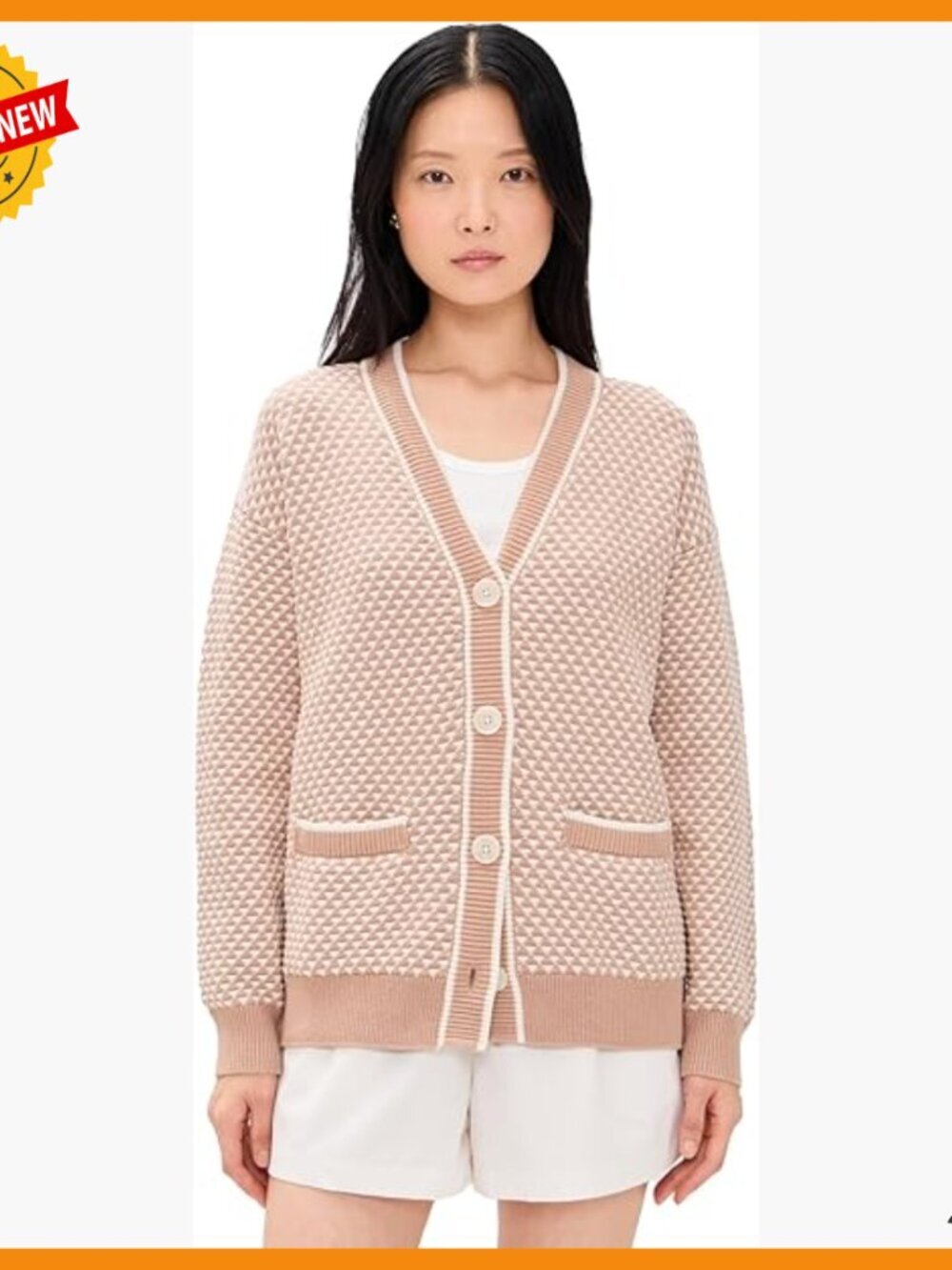 Mid-Weight Stitch Knit Cardigan with Ribbed Trim and Pockets